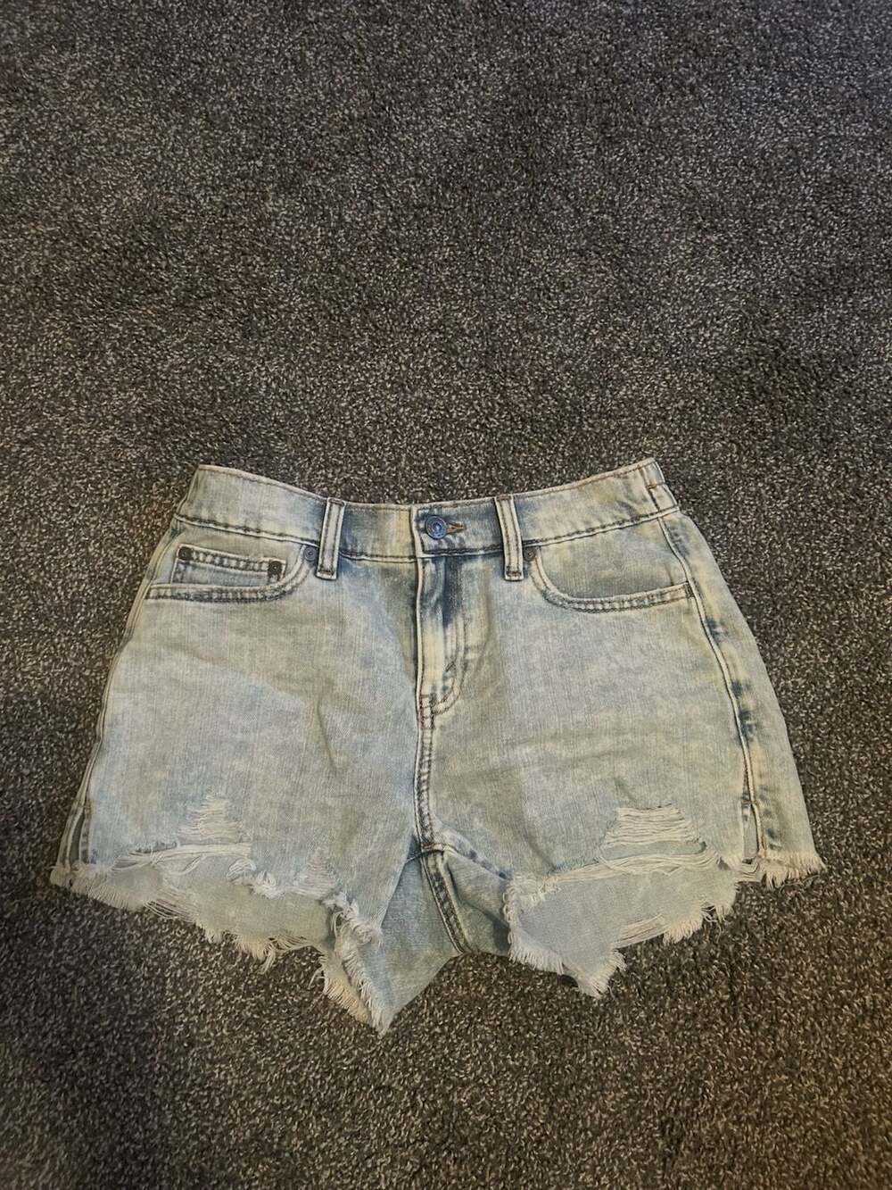 Aerie Daydream Light Wash Distressed Elastic Waist Denim Shorts